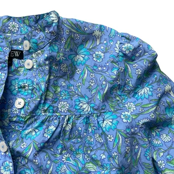 J. Crew Fresco top in blue floral cotton poplin size small popover shirt BP558 - Picture 6 of 9